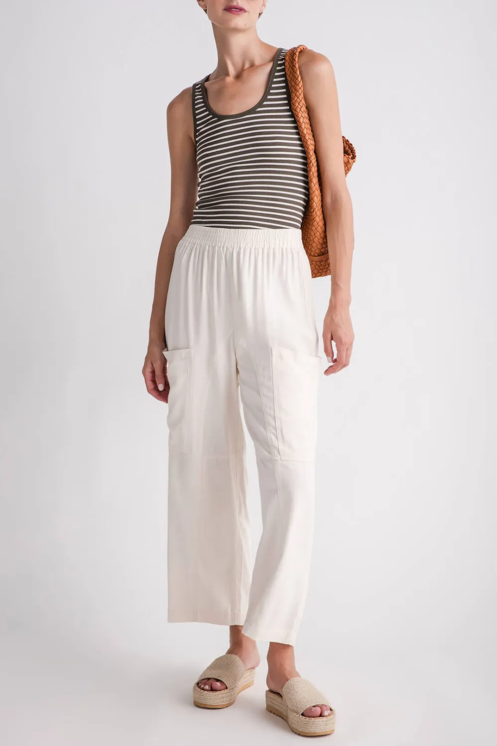 Textured Slouchy Wide Leg Pants - natural
