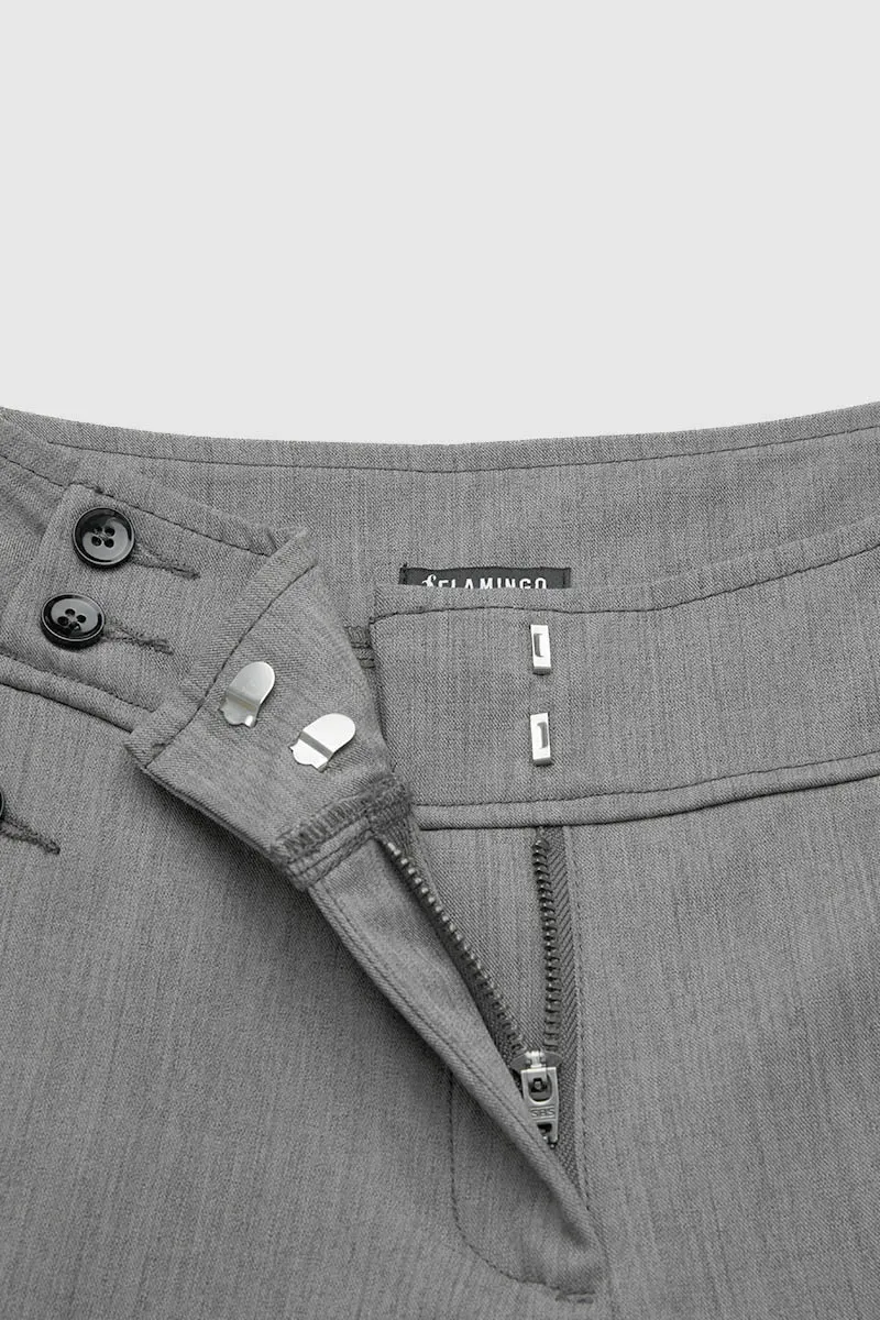 Solid Button Decor Mid Waist Wide Leg Pants