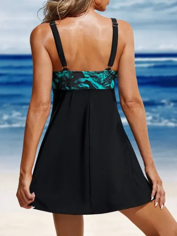 Vacation  Floral Printing Spaghetti Swimdress Two-Piece Set