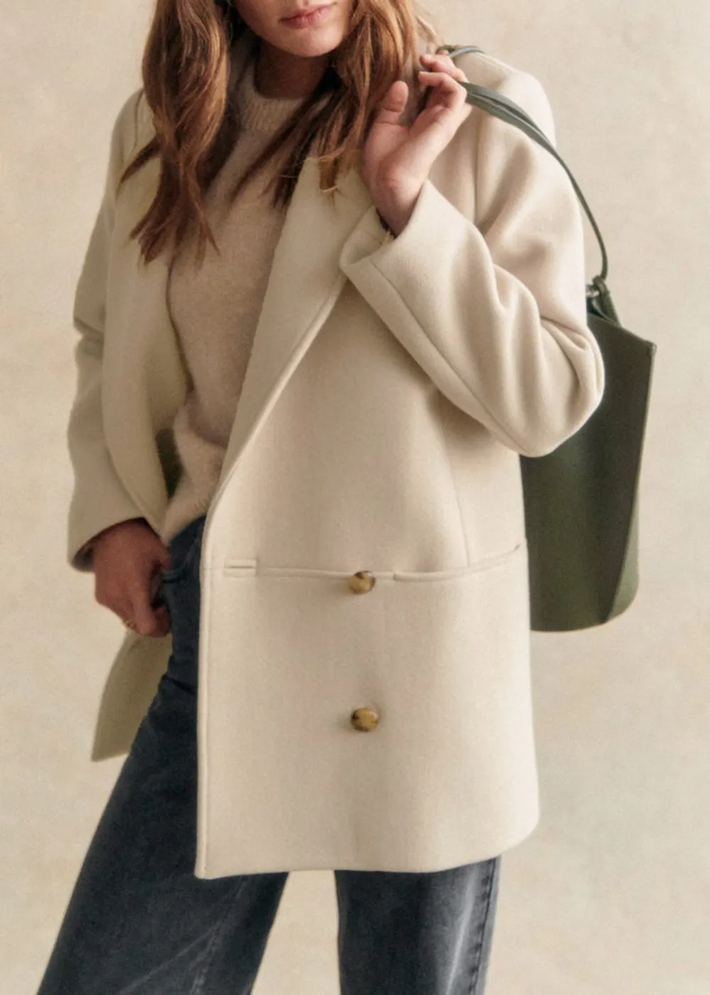 Sand Cropped Shawl Collar Coat