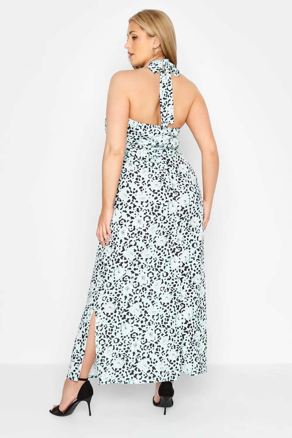 YOURS LONDON Curve Blue Leopard Print Halter Neck Maxi Dress