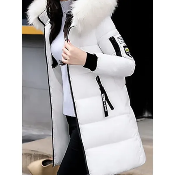 Women's Parka Long Puffer Jacket Windproof Thermal Warm Heated Coat with Pockets Winter Coat with Fur Collar Hood Long Sleeve Full Zip Black White Pink