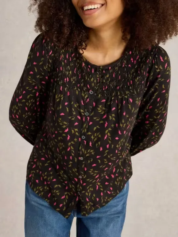 Crew Neck Shirred Top