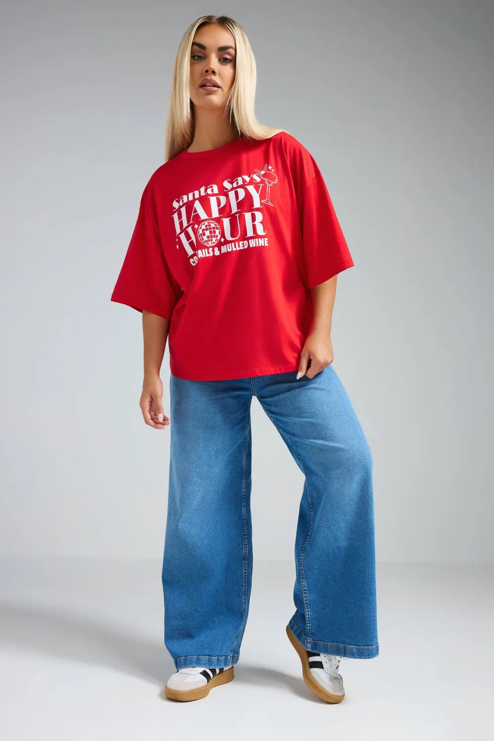 LIMITED COLLECTION Curve Red 'Happy Hour' Christmas T-Shirt