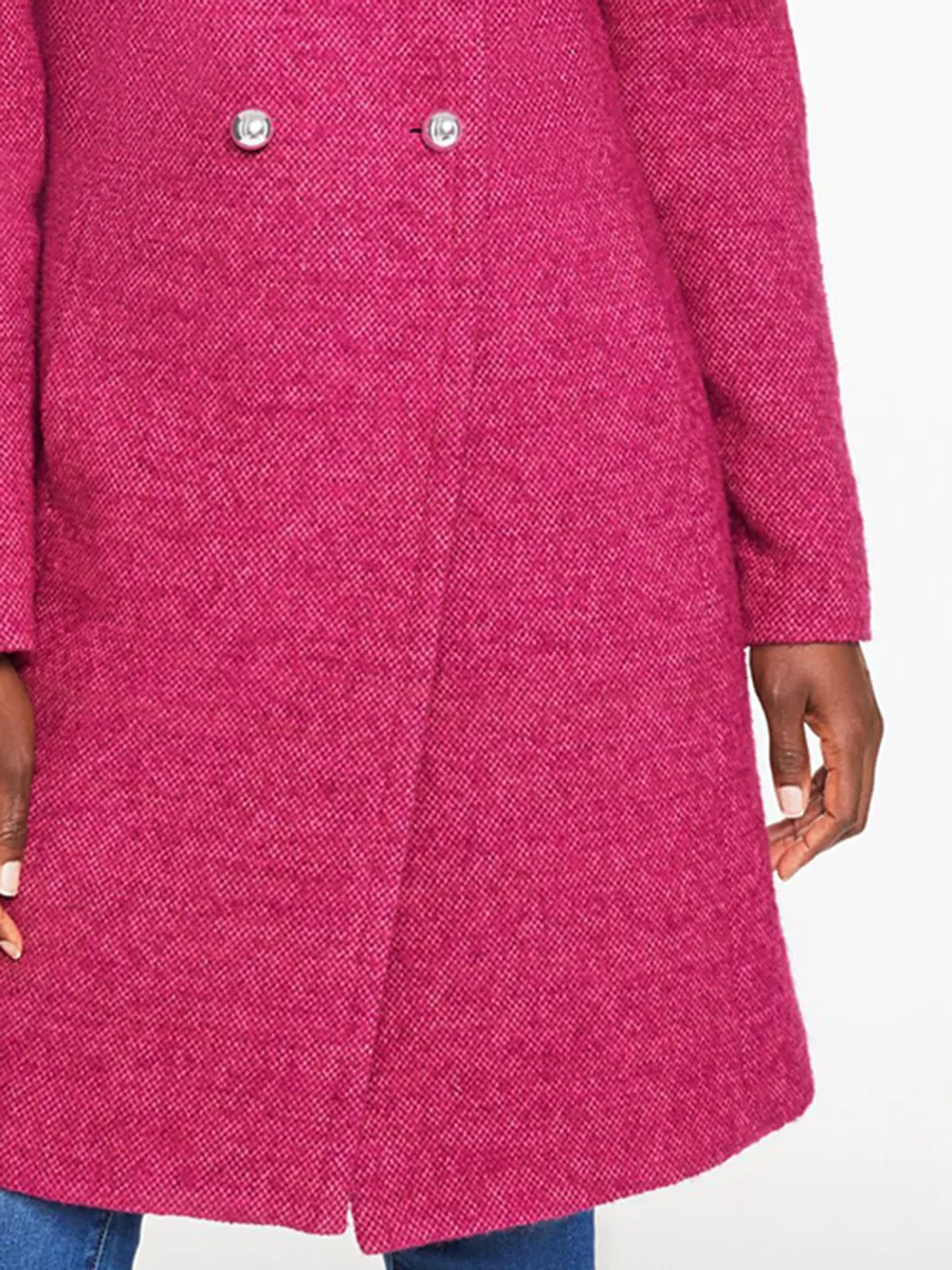 Women's Solid Color Fashionable Textured Double Breasted Coat