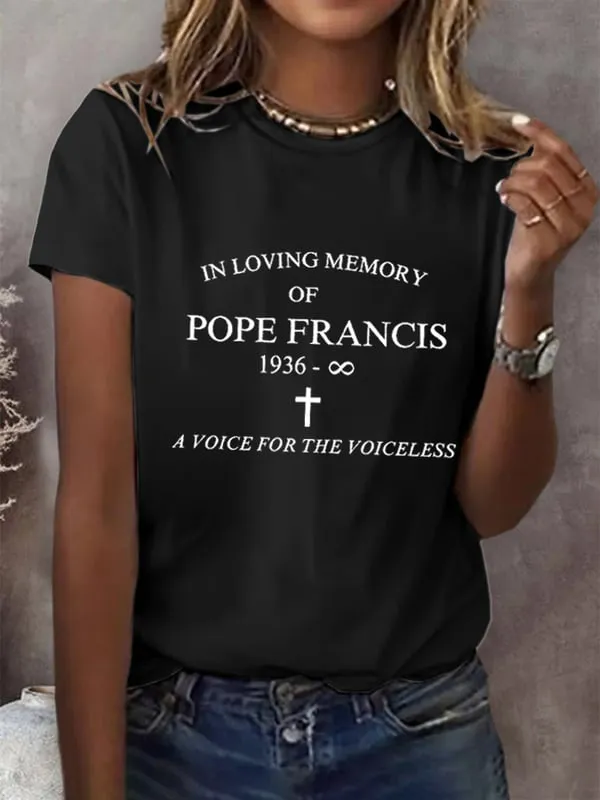 Women's In Loving Memory Of Pf 1936-2025 Avoice For The Voiceless Print Short Sleeve Round Neck Cotton T-Shirt