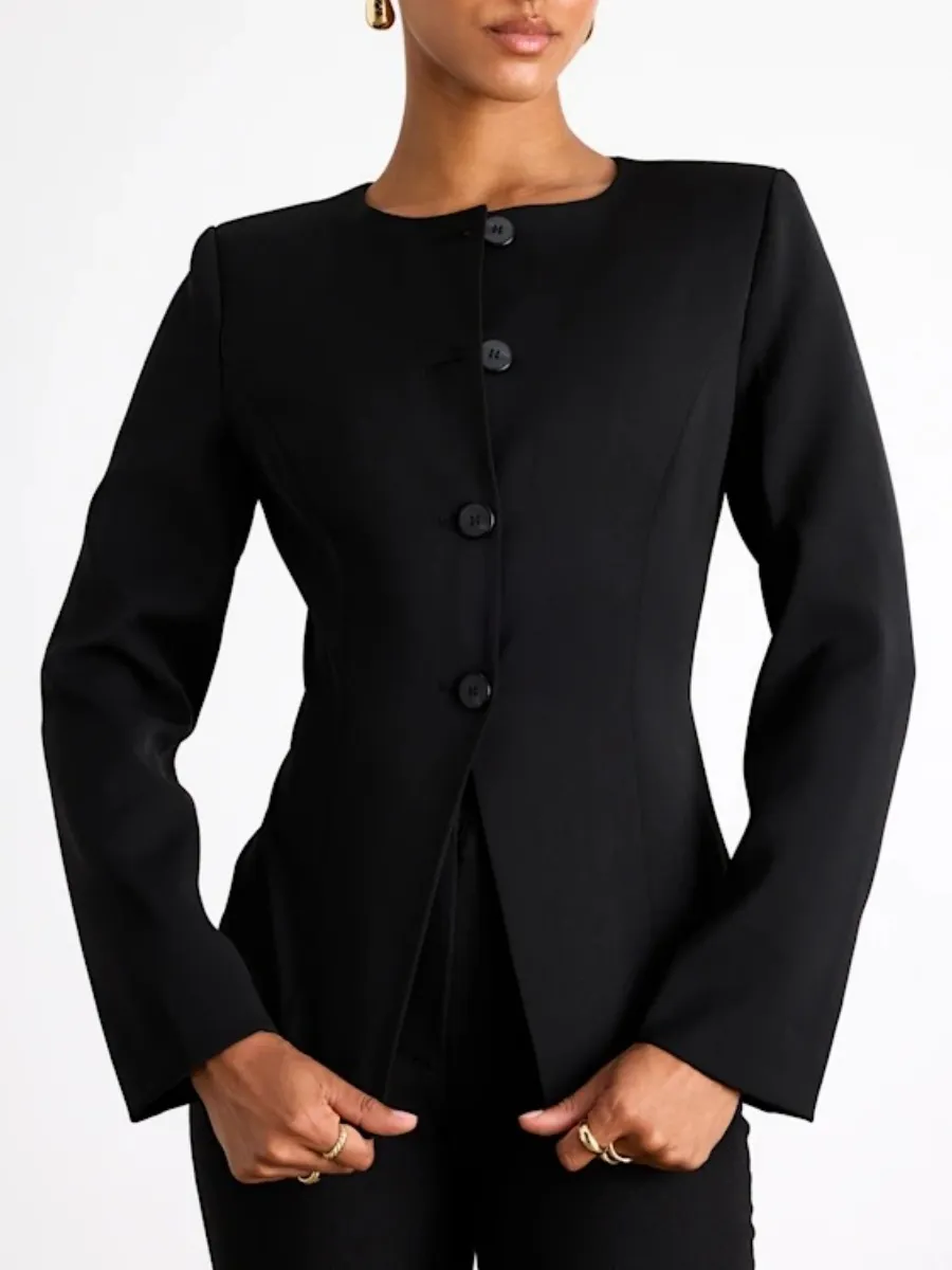 Round Neck Buttoned Blazer