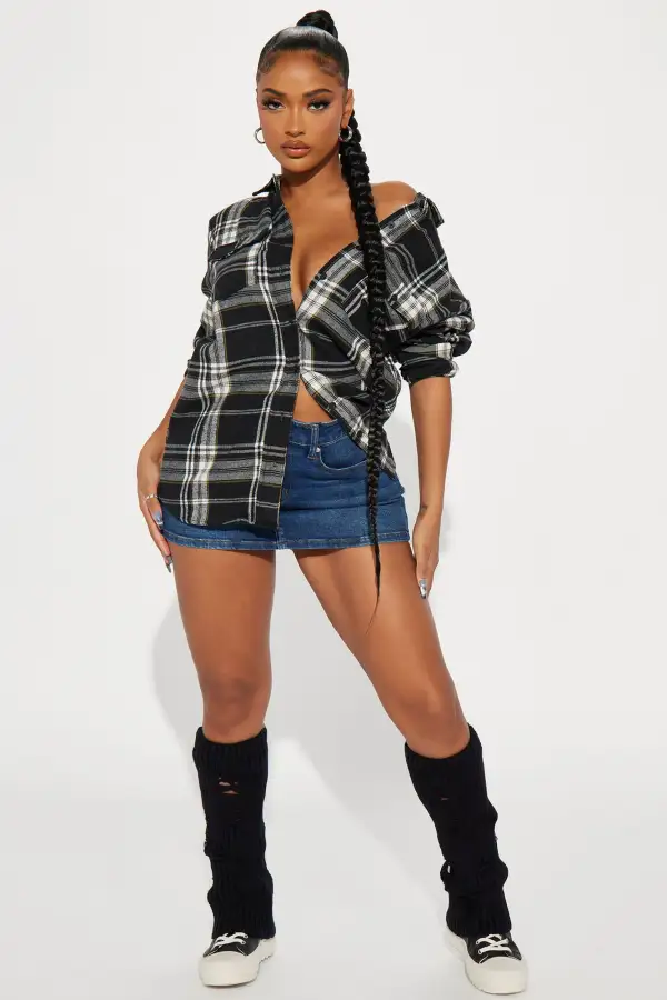 Casual Nights Oversized Plaid Shirt - Black/combo