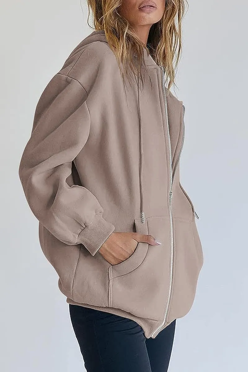 Women's Cute Hoodies Teen Girl Fall Jacket Oversized Sweatshirts Casual Drawstring Zip Up Y2K Hoodie with Pocket