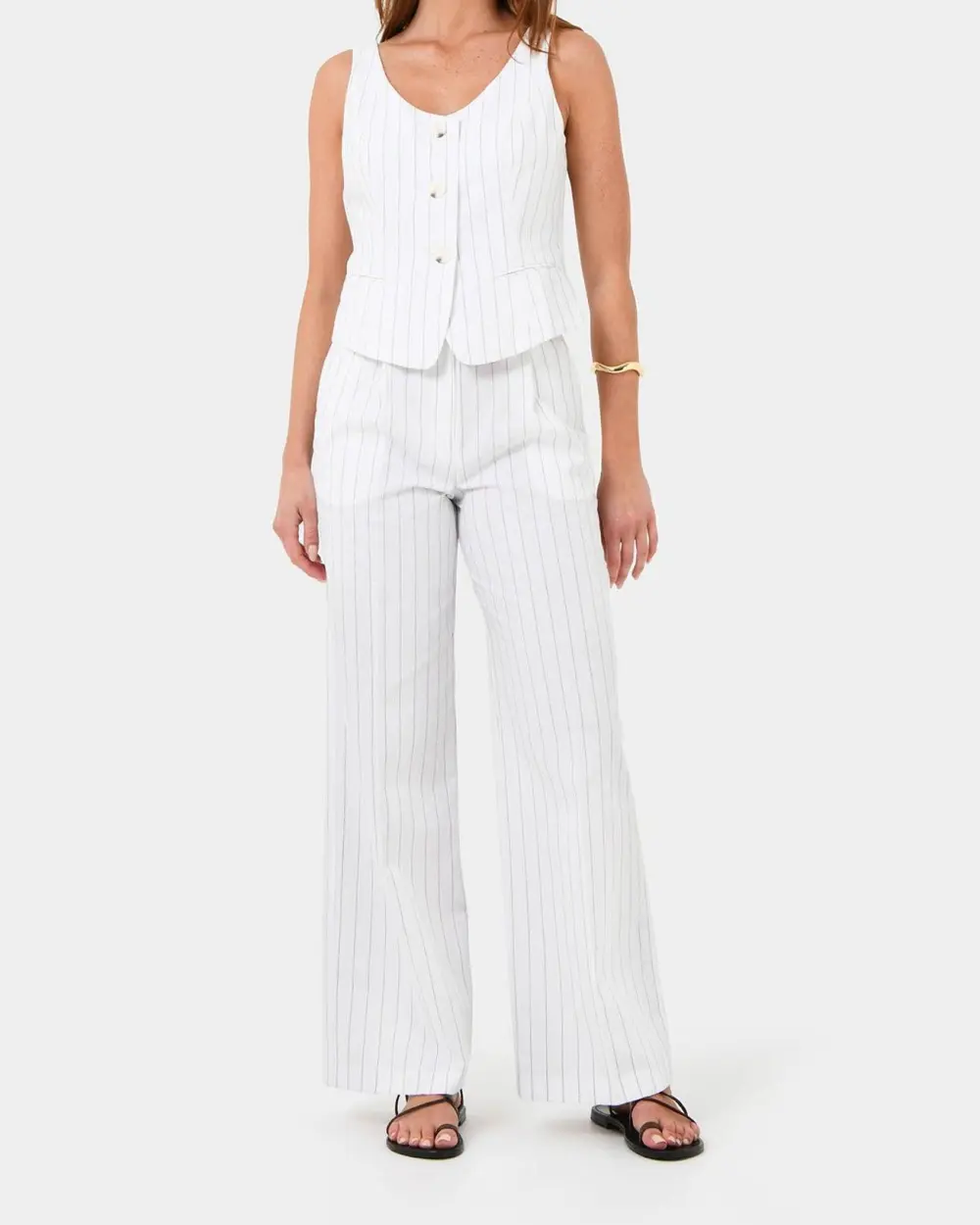 Stripe Cotton Blend Pants -Lvory Brown