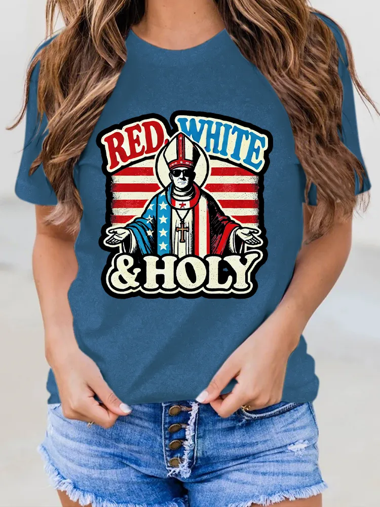 Women'S Red White And Holy Round-Neck Short-Sleeved T-Shirt
