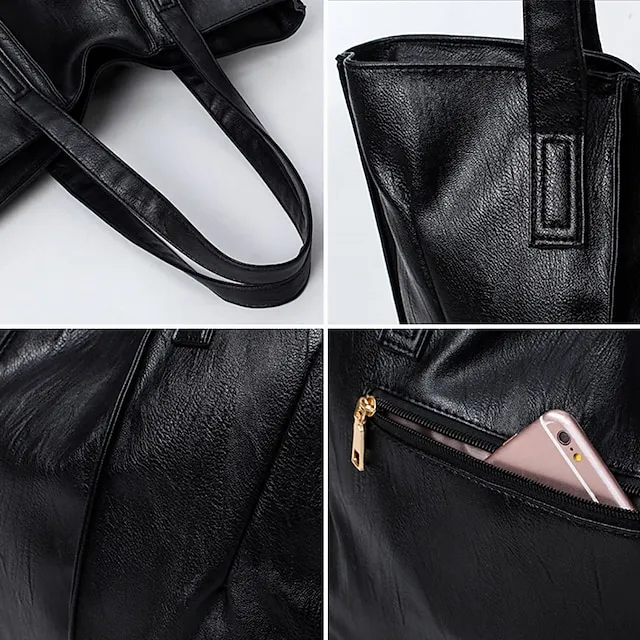 Women's Tote Shoulder Bag Top Handle Bag Shopper Bag PU Leather Shopping Daily Large Capacity Solid Color Black Red Wine Grey