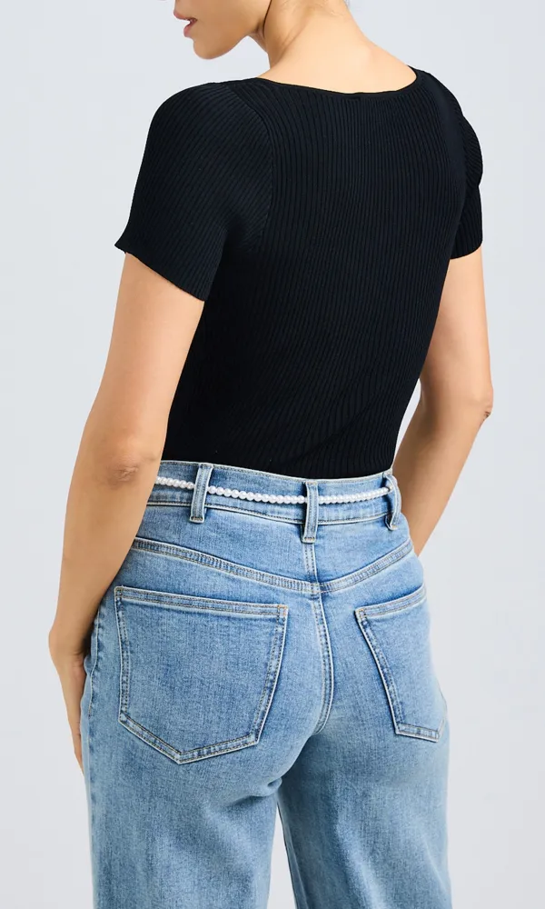 Ribbed Short Sleeve Knitted Top