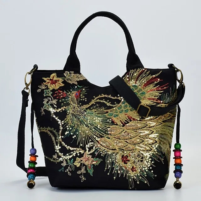 Women's Handbag Crossbody Bag Canvas Tote Bag Canvas Outdoor Daily Holiday Beading Animal Embroidery Black Red Blue