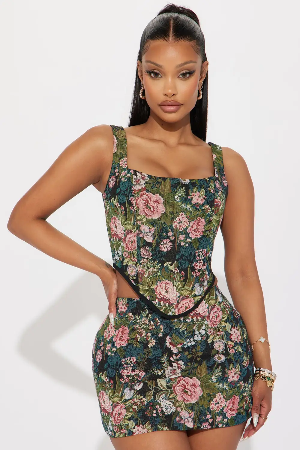 Major Vibe Floral Corset Top - Black/combo