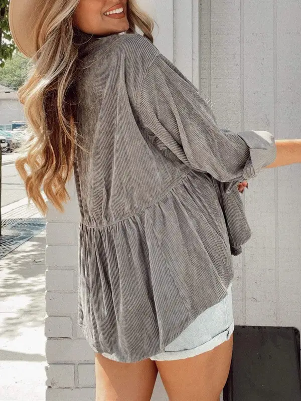 Single-breasted Buttons Solid Color Shacket