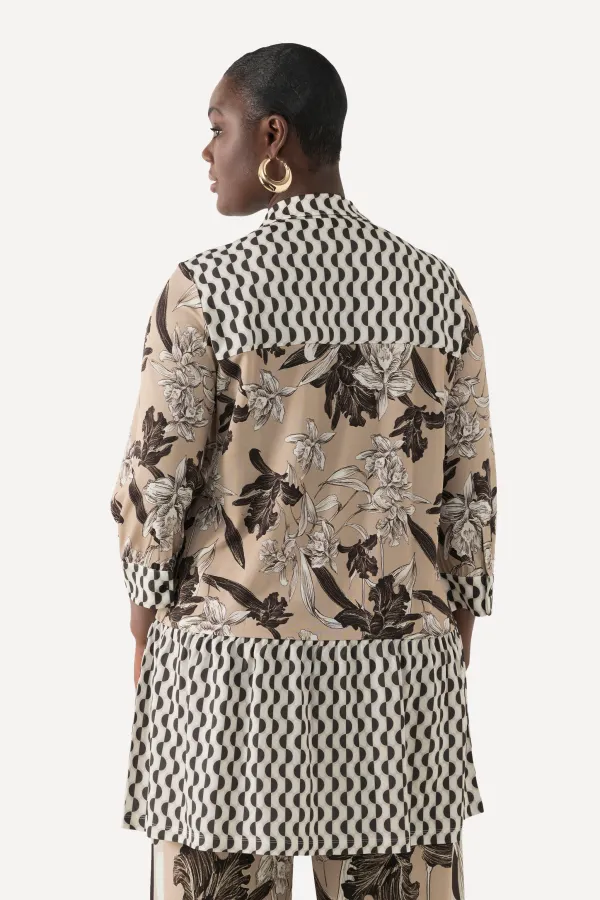 Slinky-Tunika, Hemdkragen, verdeckte Knopfleiste, 3/4-Arm