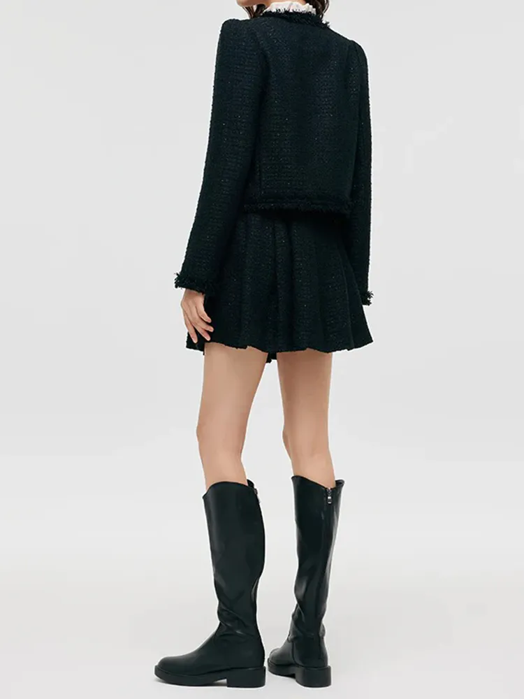 Tweed FrInge V-Neck Women Crop Jacket