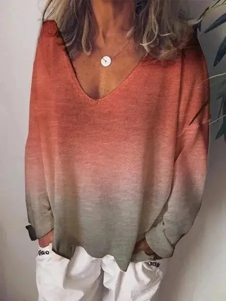 Printed Long Sleeve V Neck Shirts