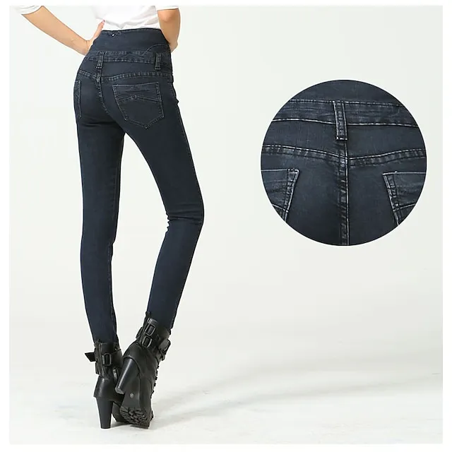 Women's Jeans Skinny Full Length Denim Side Pockets Stretchy High Waist Fashion Street Casual Light Blue B S M