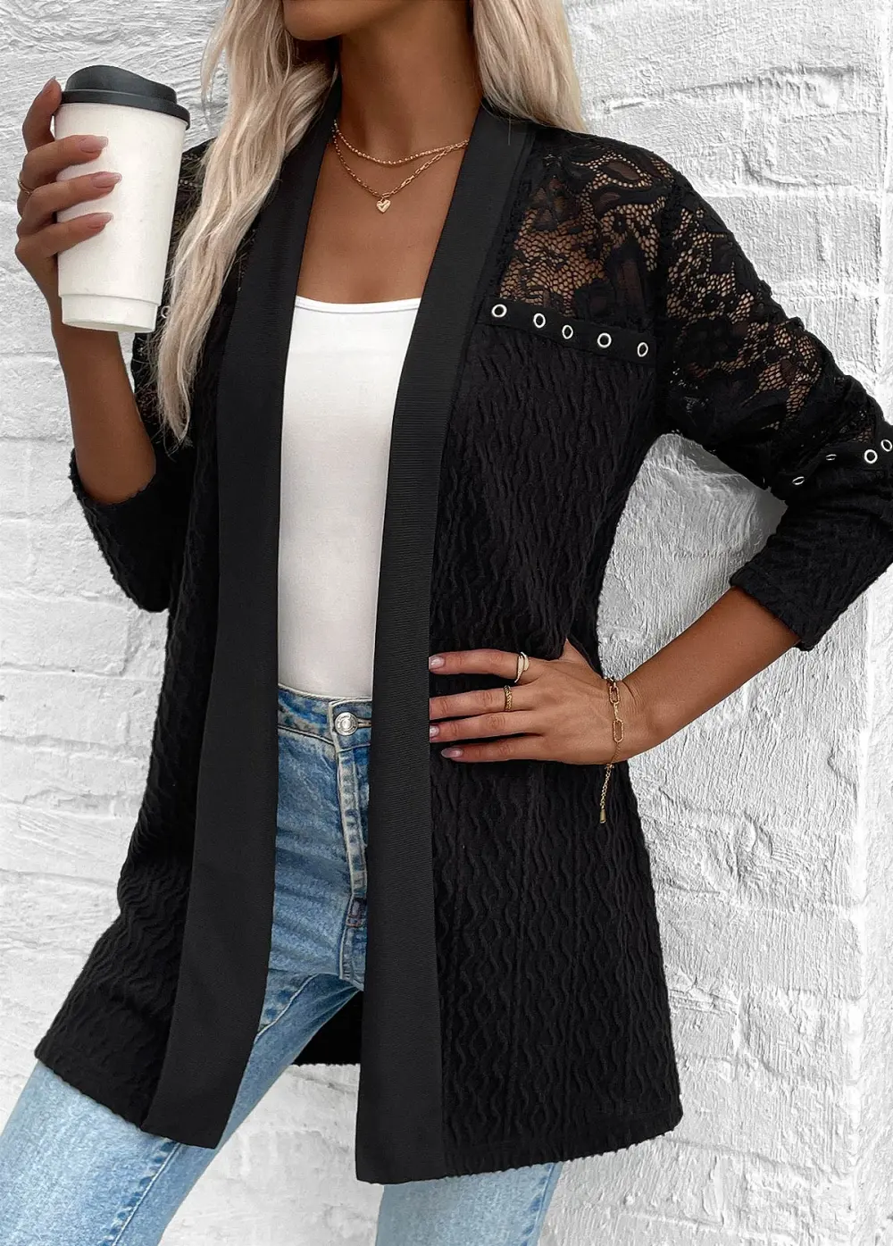 Long Sleeve Black Patchwork Light Cardigan