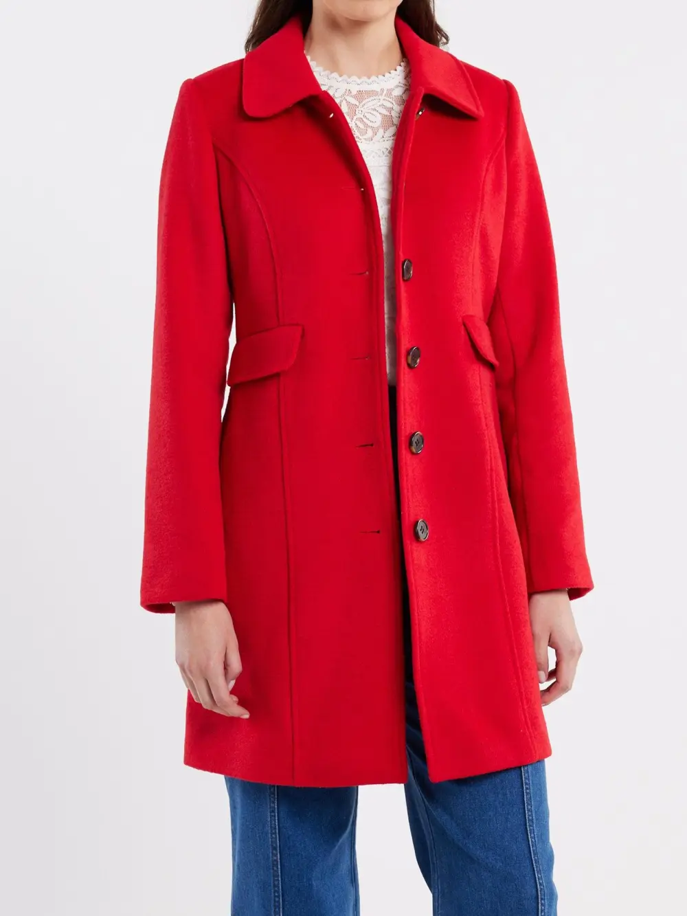 Red Casual Wool Blend Coats