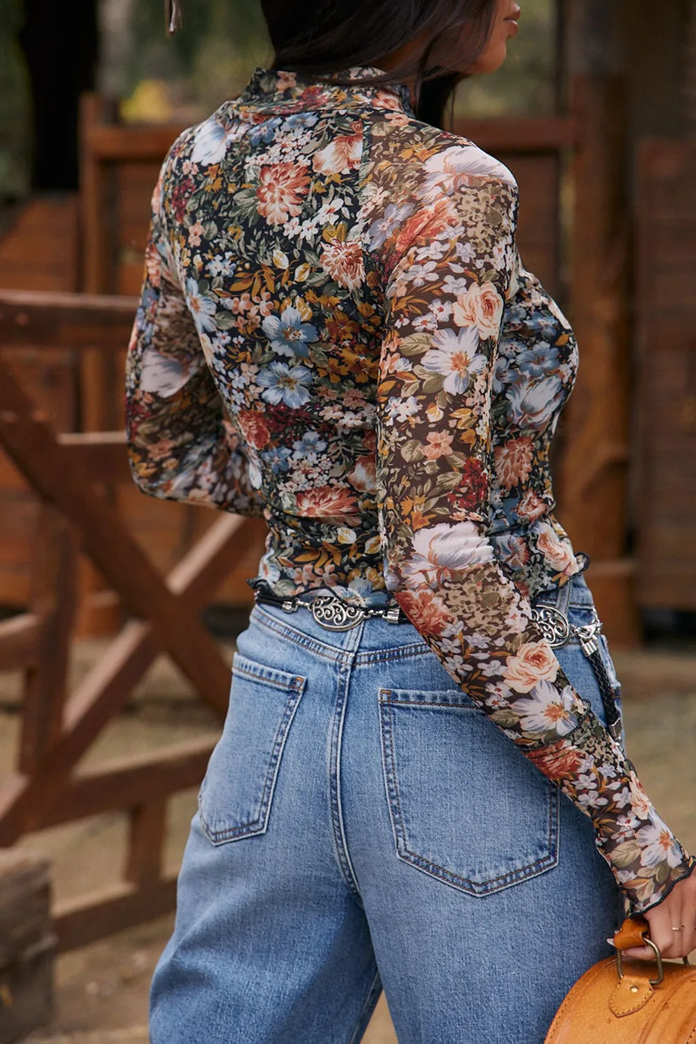 Floral Mesh Long Sleeve Top