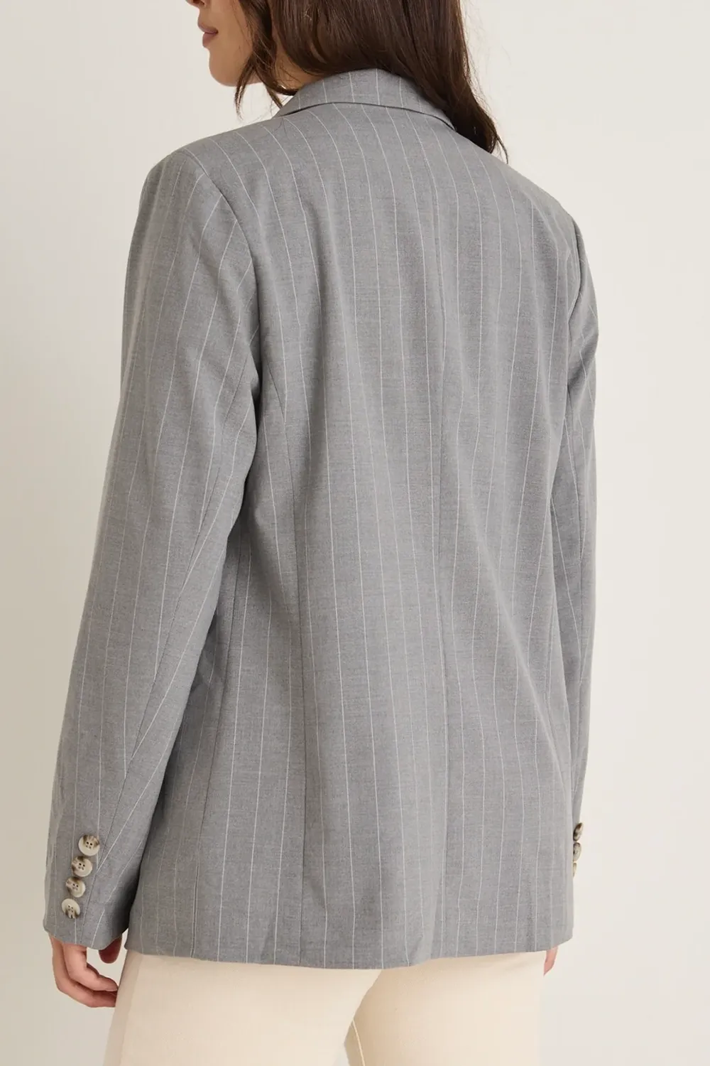 Grey Pinstripe Double - Breasted Blazer
