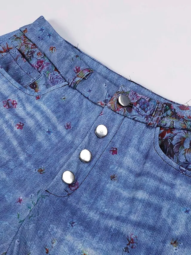 Women's Jeans Bootcut Flared Pants Full Length Faux Denim Print High Elasticity High Waist Fashion Streetwear Casual Daily 1 2 S M Fall & Winter