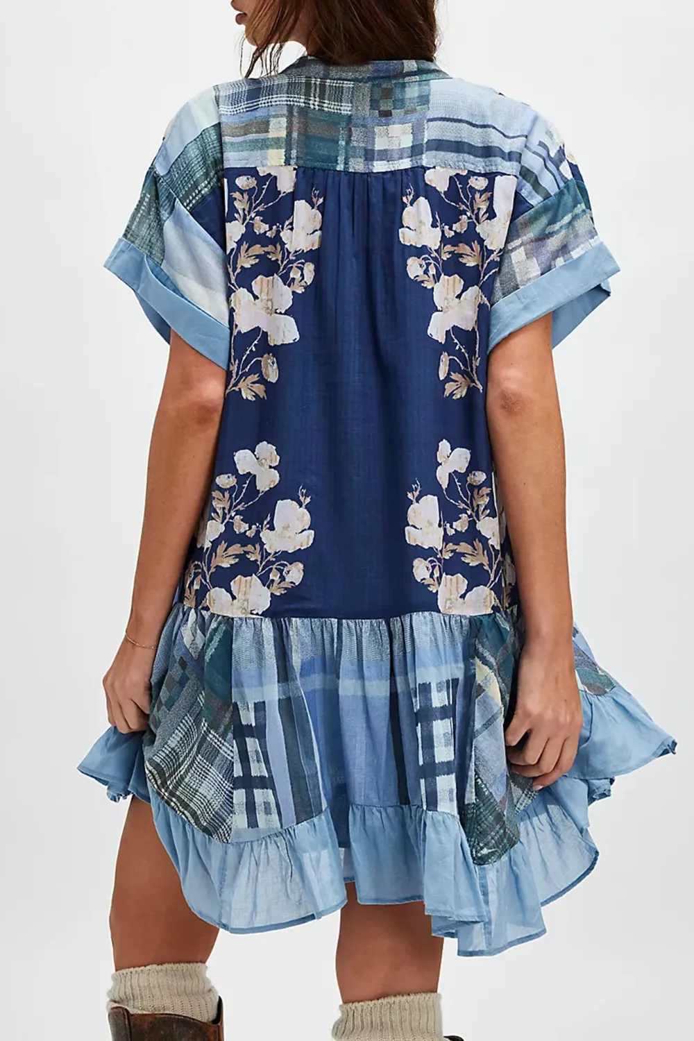 Patchwork Print Wrap Mini Dress