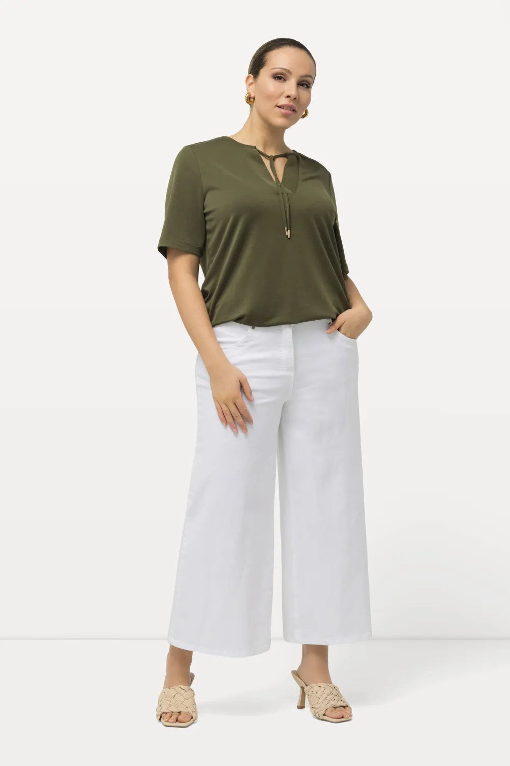 Jeans-Culotte, wadenlang, weites Bein, Marlenehose