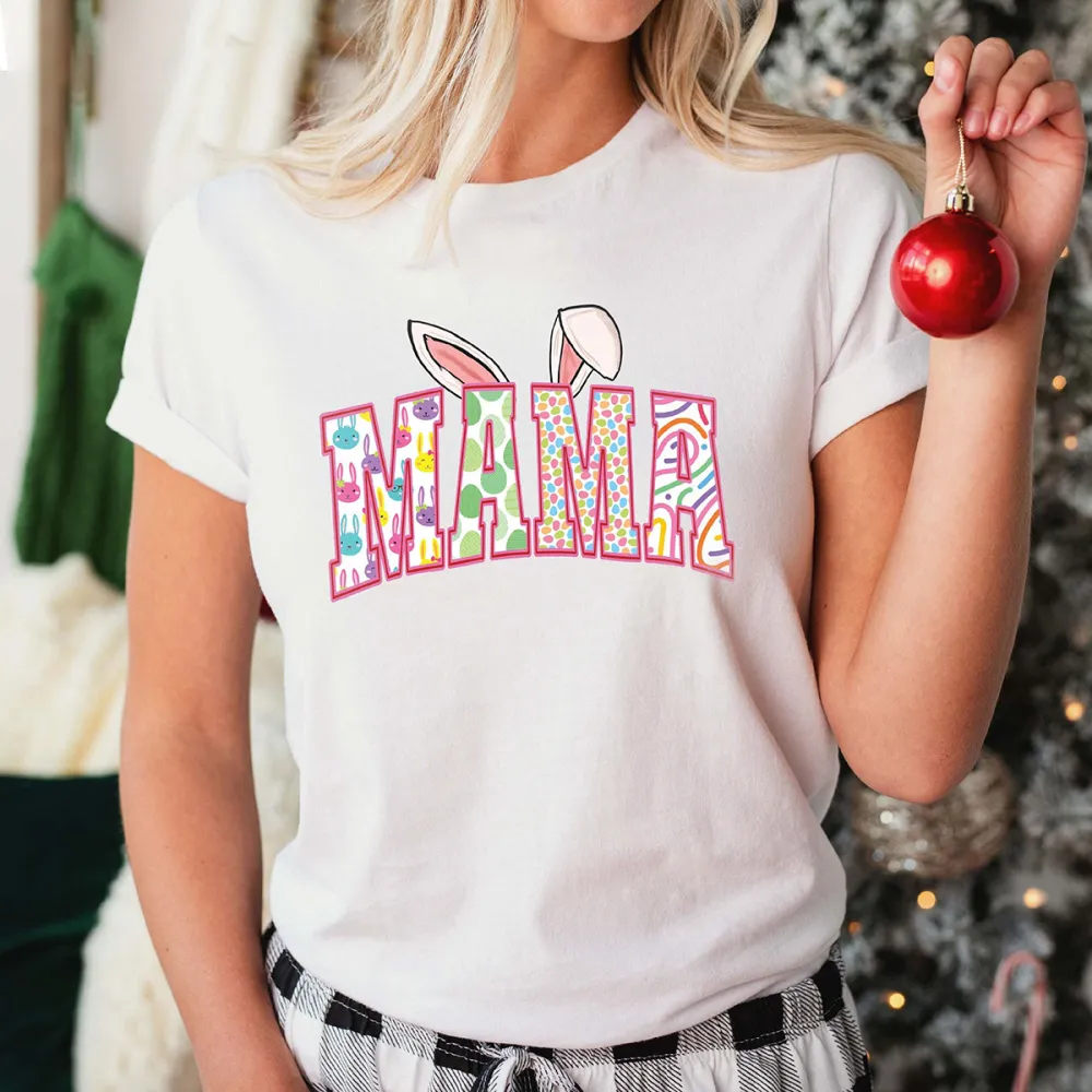 Easter Mama Printed Round Neck Short Sleeve T-Shirt
