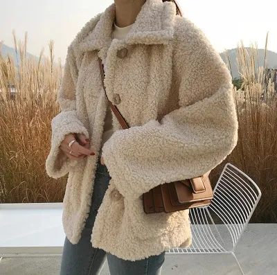 Solid Faux Lamb Fleece Coat