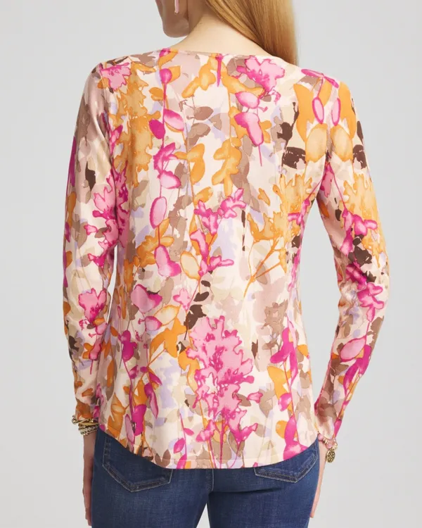 Floral Long Sleeve V-Neck Pullover Sweater