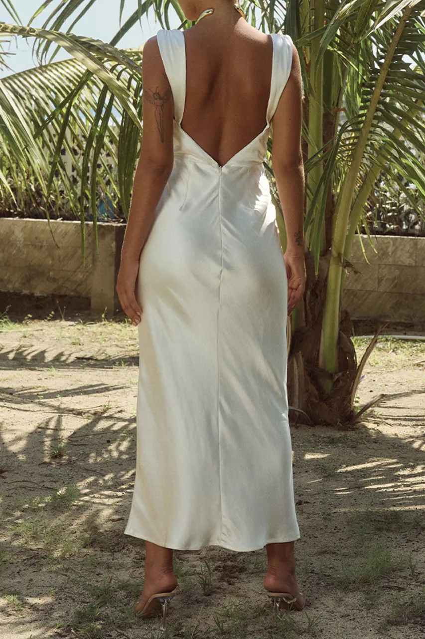 White Silky Fabric Gown Dress
