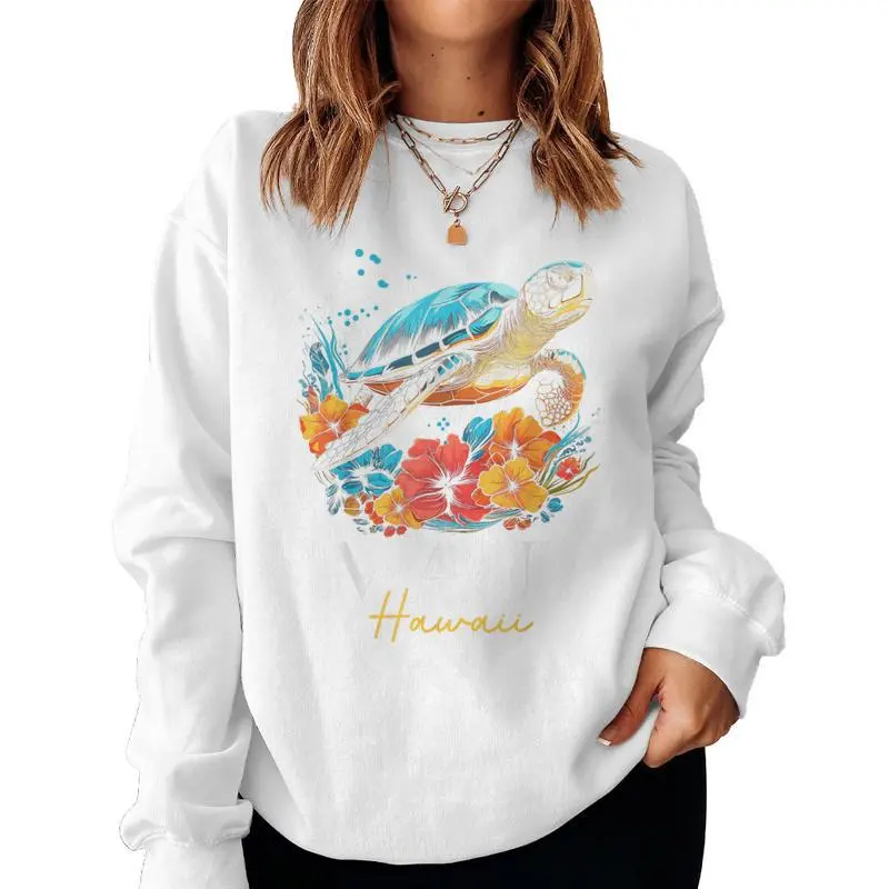 Maui Hawaii Sea Turtle Scuba Diving Flower Hawaiian Souvenir Women Sweatshirt