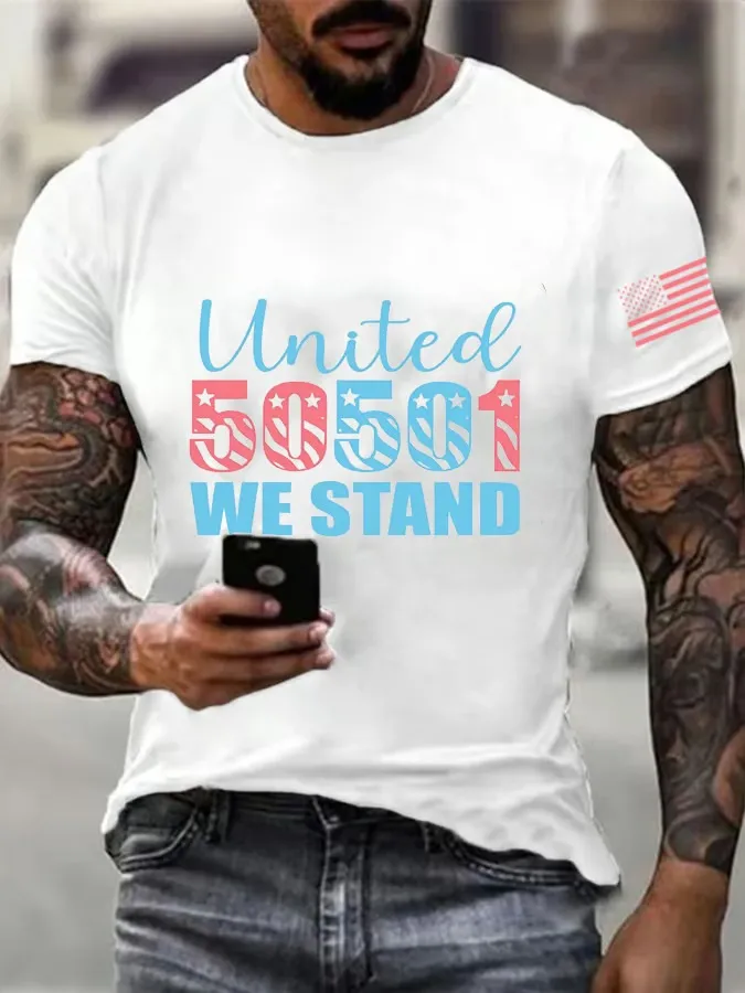 Men'S T-Shirt Men'S 50 Protest 50 States 1 Movement Printed T-Shirt Round Neck Pure Cotton Short Sleeve