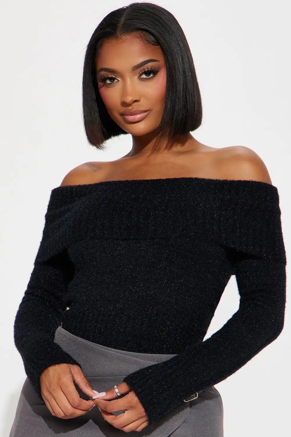 Staying With Trends Off Shoulder Sweater - Black
