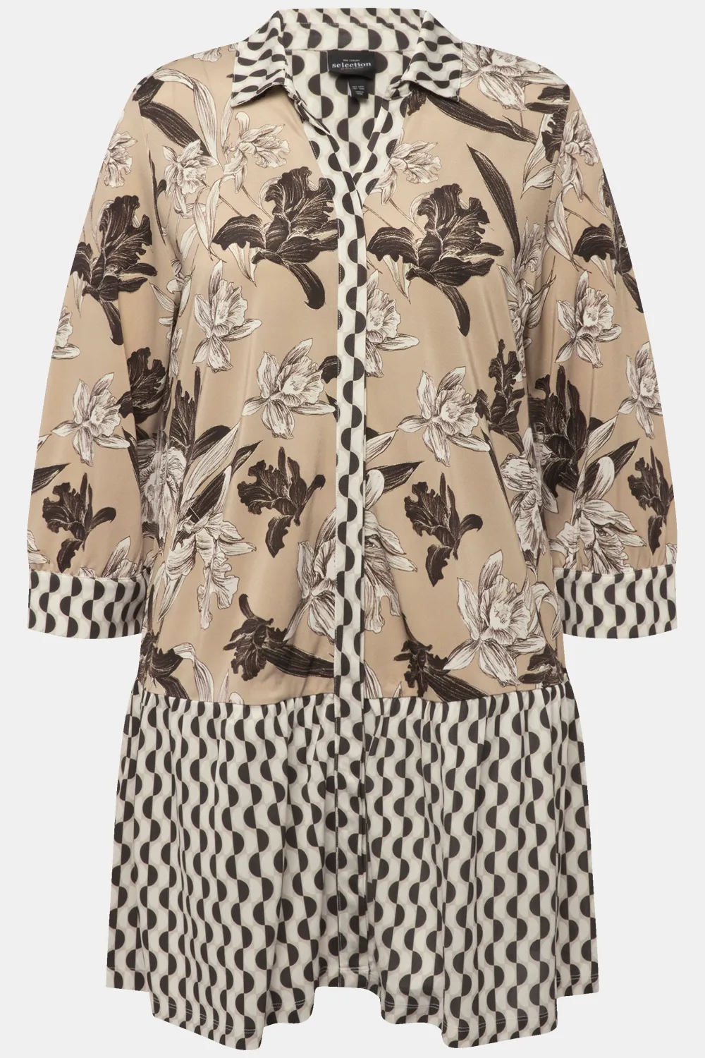 Slinky-Tunika, Hemdkragen, verdeckte Knopfleiste, 3/4-Arm