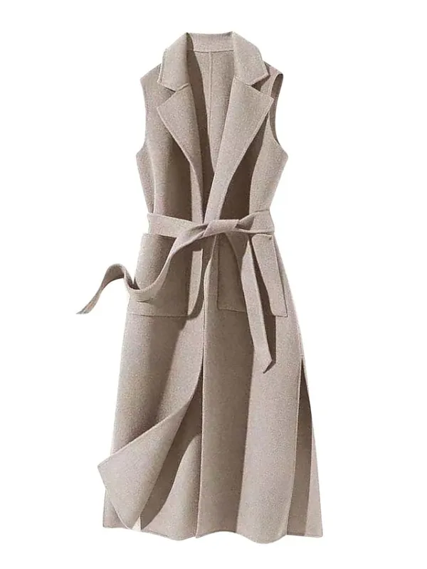 Women's Vest Winter Sleeveless Overcoat Long Pea Coat Fall Trench Coat with Belt Office Casual / Daily Fashion OuterwearBlack S