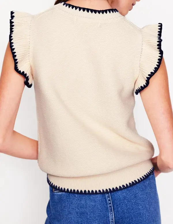 Creamy Ruffled - Edge Knit Top