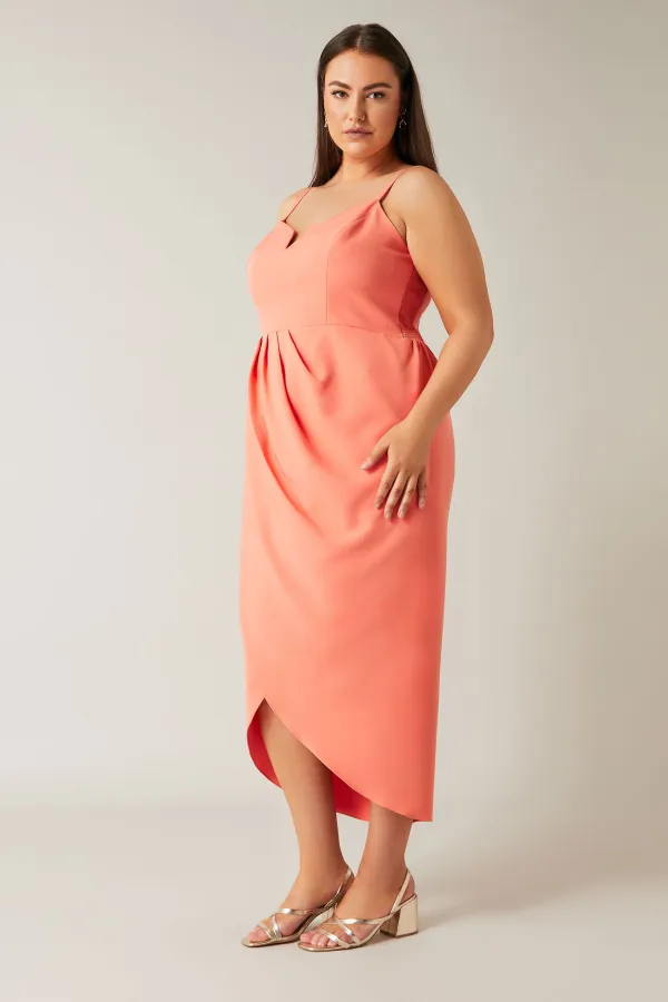 Evans Coral Orange Wrap Midi Dress