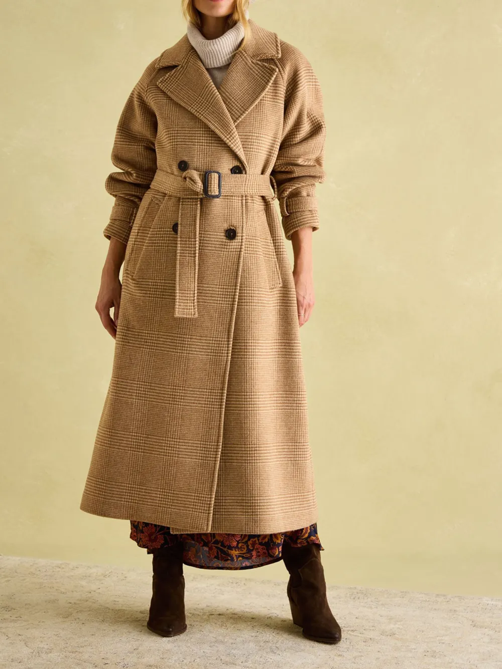Tan Brown Longline Wool Blend Coat