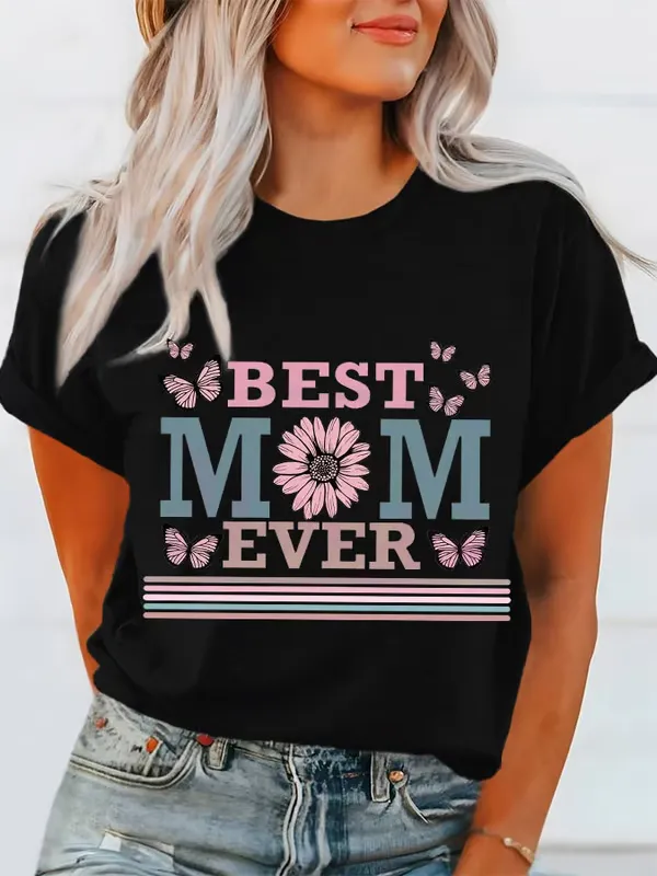 Women'S T-Shirt Women'S Mother'S Day Printed Crewneck T-Shirt Pure Cotton Design Sense Printed Short Sleeves For Women