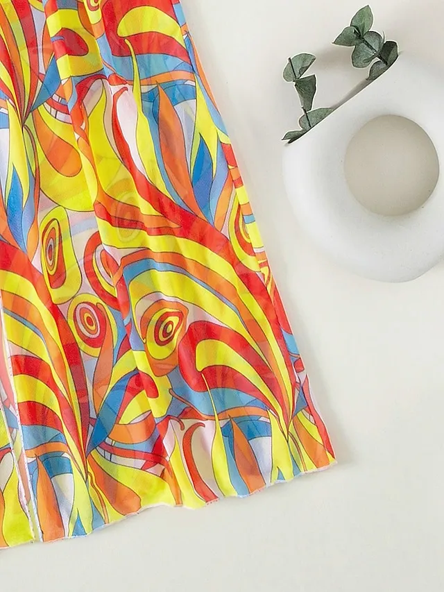 Women's Swimwear Bikini Normal Swimsuit 3-Piece Printing Graphic Black Yellow Blue Purple Orange Bathing Suits Sports Beach Wear Push Up