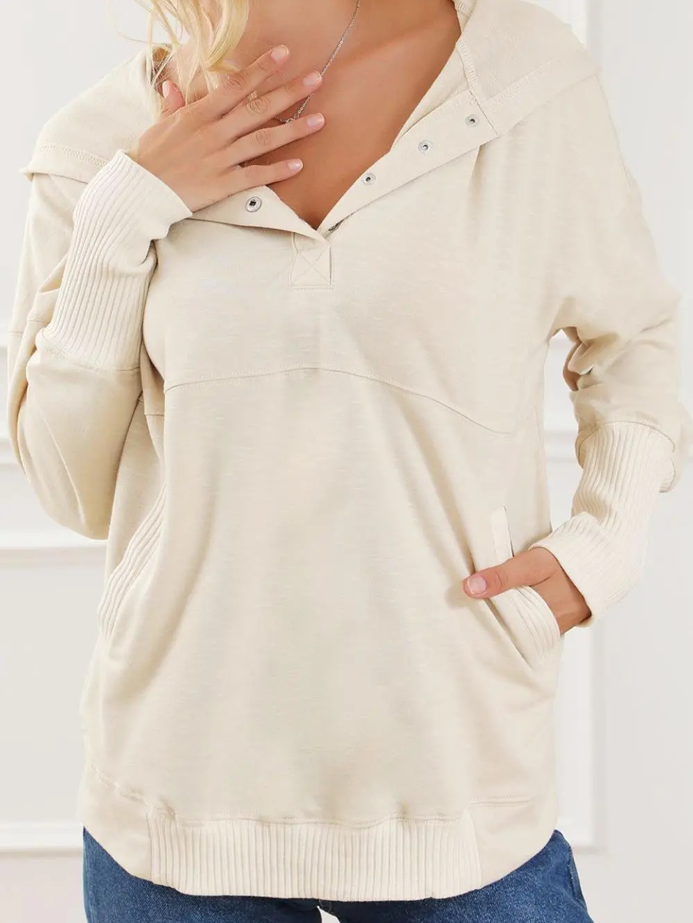 Classic Casual Simple Cream  Hoodie