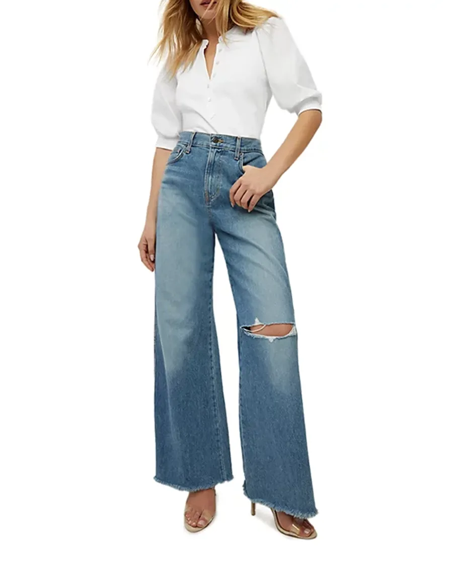 V-Neck Button Front Top