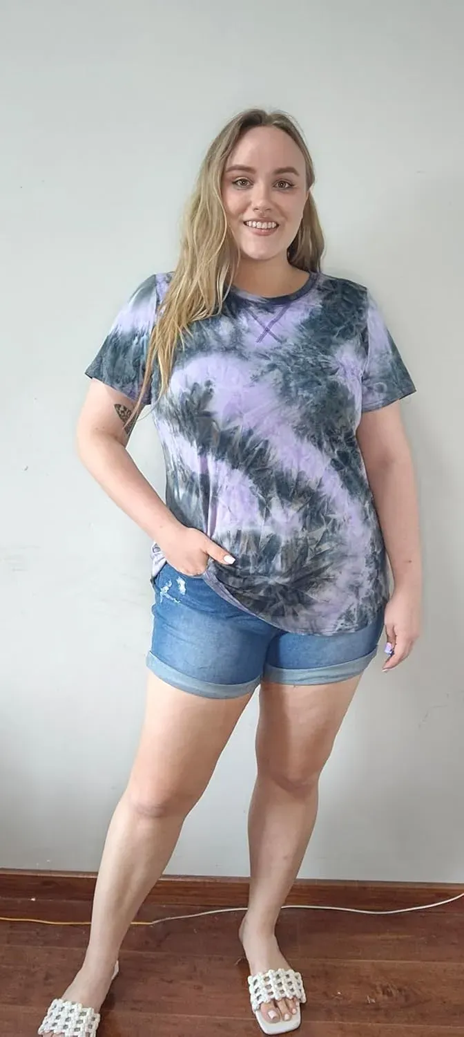 TIYOMI Plus Size T Shirt for Women Short Sleeve Tunic Cross Line Shirts Round Neck Tops Summer Blouse XL-5XL 14-28