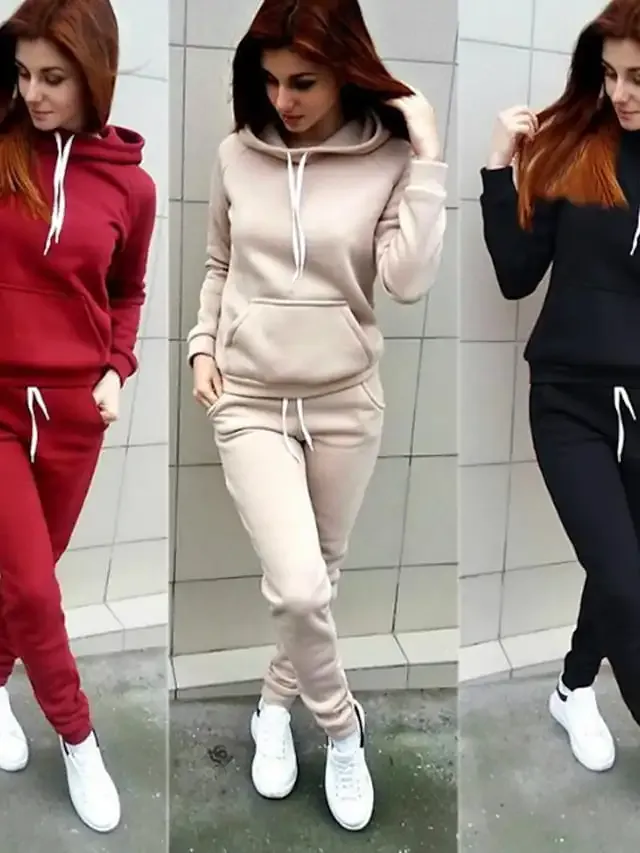 Women's Hoodie Tracksuit Pants Sets Sweatpants Joggers Active Streetwear Black Pink Sport Fitness Solid Color Drawstring Hooded S M L XL 2XL