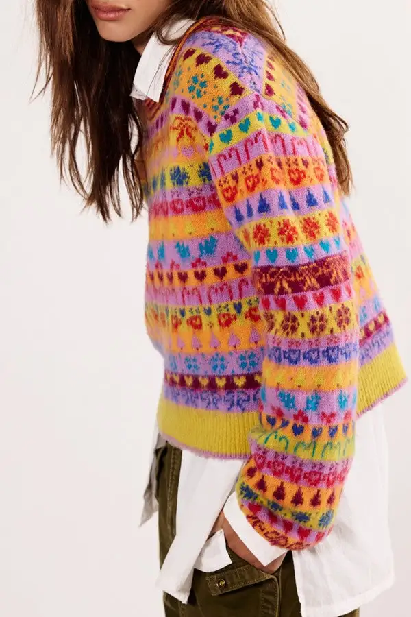 Multicolor Fair Isle Pattern Knit Sweater